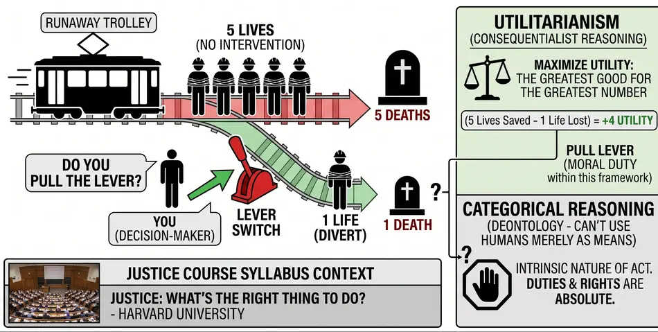 Trolley Problem Explained Michael Sandel’s Justice Course on Moral Reasoning and Utilitarianism